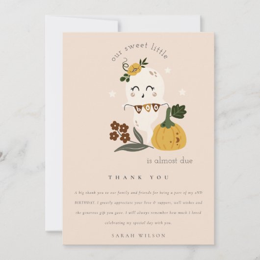 Halloween Blush Ghost Little Boo any Age Birthday Bedankkaart (Voorkant)