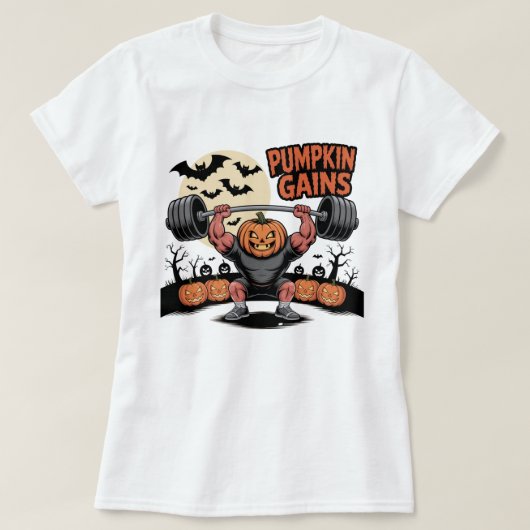 Halloween bodybuilder pompoen grappig T-shirt (Design voorkant)