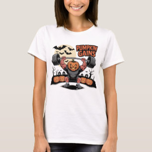 Halloween bodybuilder pompoen grappig T-shirt