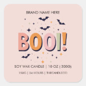 Halloween "BOE!" Candle | Schattigee vleermuizen Vierkante Sticker (Voorkant)