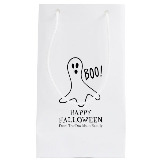 Halloween boe-geest-zwart-wit-traktatie klein cadeauzakje (Voorkant)