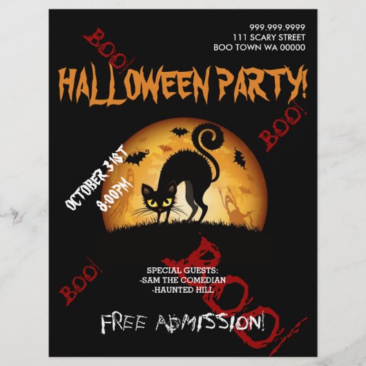 Halloween Boe Kat Vleermuizen Feest Aankondiging F Flyer (Voorkant)