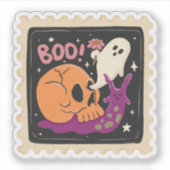 Halloween "Boe!" Skull & Ghost Stamp Sticker (Voorkant)