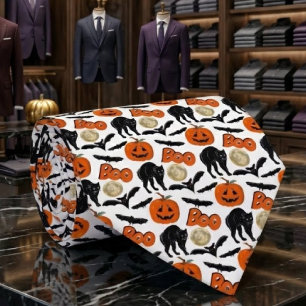 Halloween Boe Vleermuizen Kat Pompoen En Maan Teke Stropdas