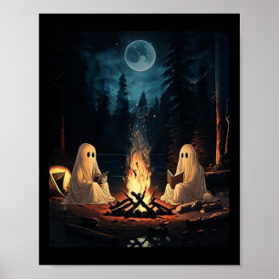Halloween boek lezen Ghost Forest Camping Vintag Poster