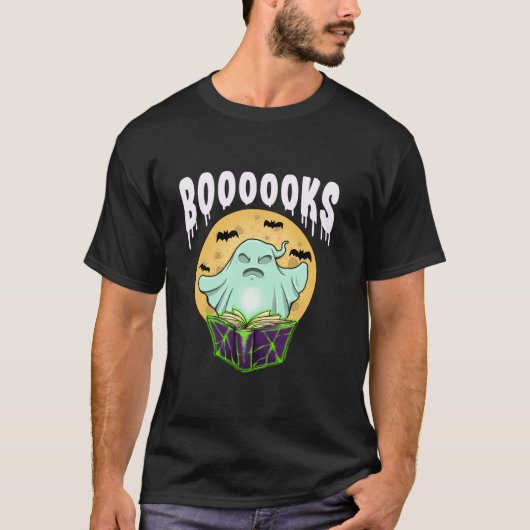 Halloween Boek Lezen Moon Ghost Librarian voor Bo T-shirt (Voorkant)