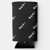 Halloween boek witte tekst op zwart seltzer blikjeskoeler (Achterkant)