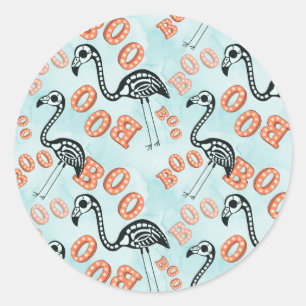 Halloween boeken   flamingo-skelet ronde sticker
