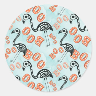 Halloween boeken | flamingo-skelet ronde sticker