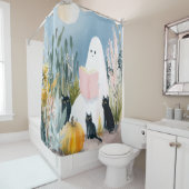 Halloween boekenliefhebber Ghost Black Cats Douchegordijn (In situ)