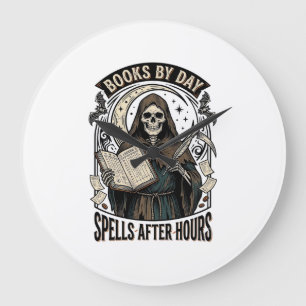 Halloween Boekhouder Heks Vintage Reaper Ontwerp_1 Grote Klok