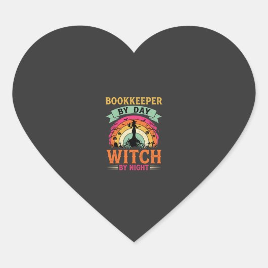 Halloween Boekhouder overdag Heks 's nachts Ontwer Hart Sticker (Voorkant)
