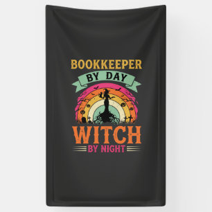 Halloween Boekhouder overdag Heks 's Nachts Ontwer Spandoek