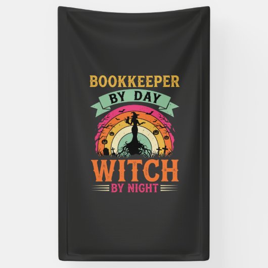 Halloween Boekhouder overdag Heks 's Nachts Ontwer Spandoek (Verticaal)