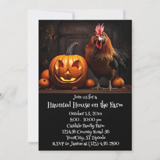 Halloween Boerderij Chicken Rooster Haunted House Kaart