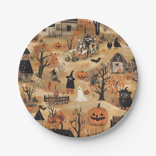  Halloween boerderij Papieren Bordje (Voorkant)