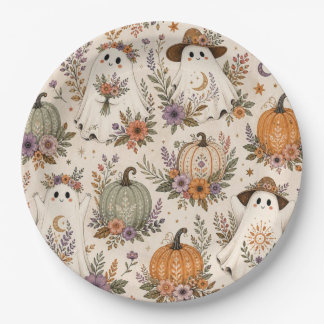 Halloween Boho Geest Bloemig Pompoen Papieren Bordje