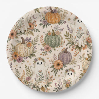 Halloween Boho Geest Bloemig Pompoen Papieren Bordje