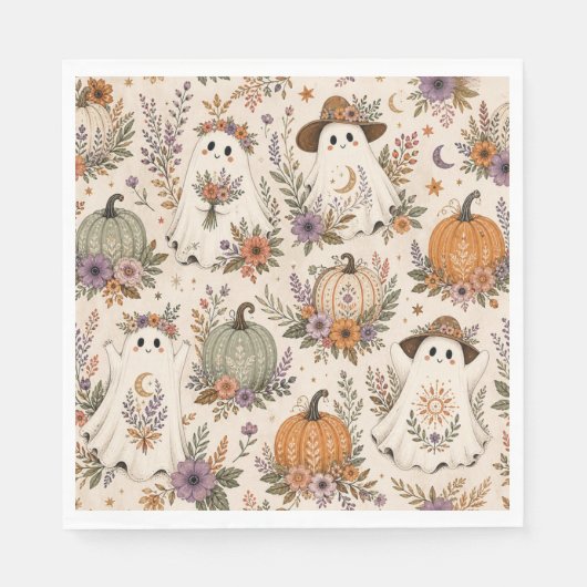 Halloween Boho Geest Bloemig Pompoen Servet (Voorkant)