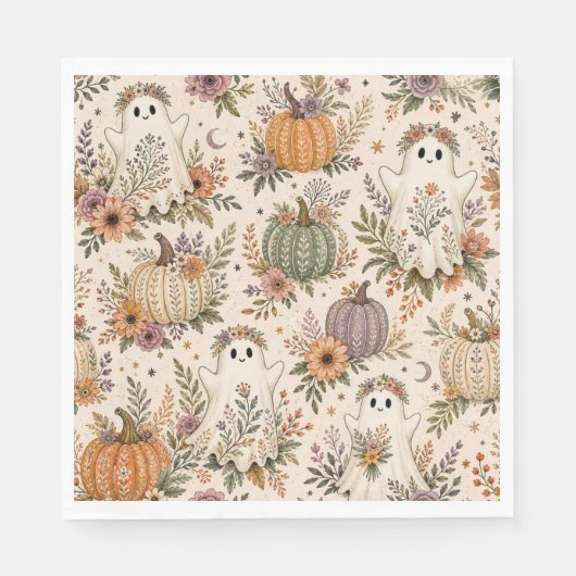 Halloween Boho Geest Bloemig Pompoen Servet (Voorkant)