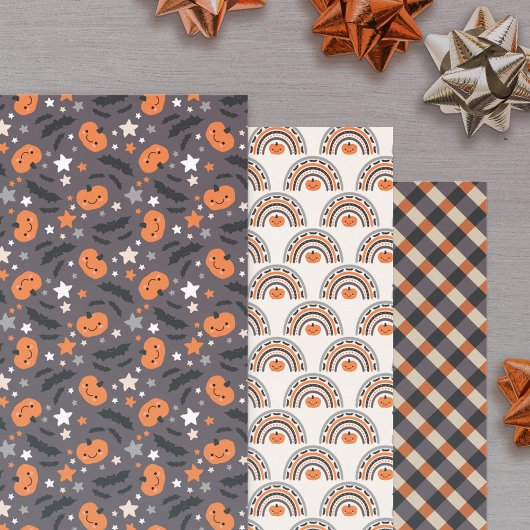 Halloween Boho Regenboog Pompoenen & Vleermuizen P Inpakpapier Vel