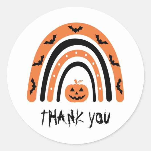 Halloween Boho Regenboog Vleermuis Pompoen Bedankt Ronde Sticker (Voorkant)
