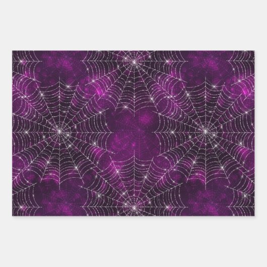 Halloween Bokeh, Paarse, Oranje en zwarte Cobwebs Inpakpapier Vel (Voorkant 3)