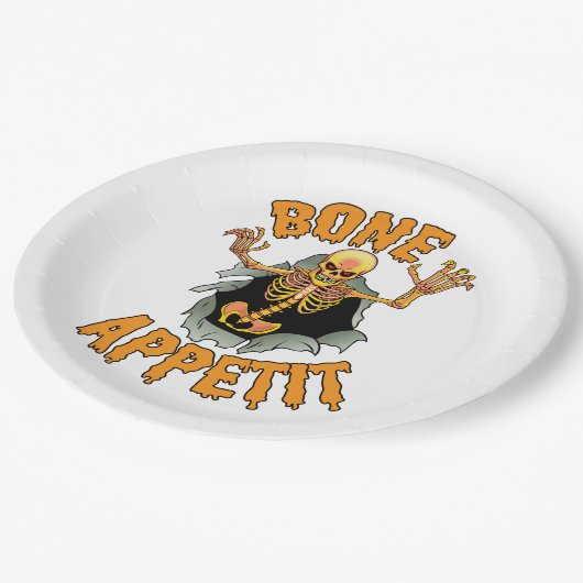 Halloween "Bone Appetit" Papier Borden Papieren Bordje (Gekanteld)