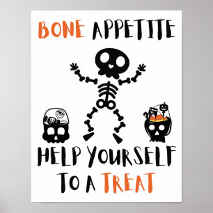 Halloween Bone Appetite skelet griezelig snoep doo Poster