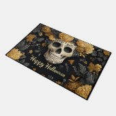 Halloween Bone White Skull with Golden Marigolds Deurmat (Schuin)