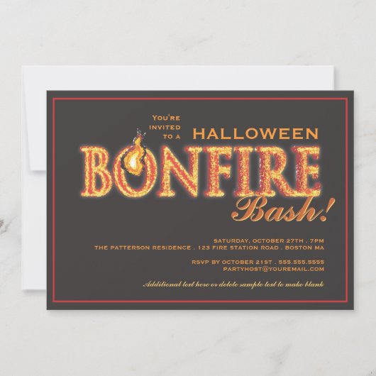 Halloween Bonfire Bash on Fire Party Invitation Kaart (Voorkant)