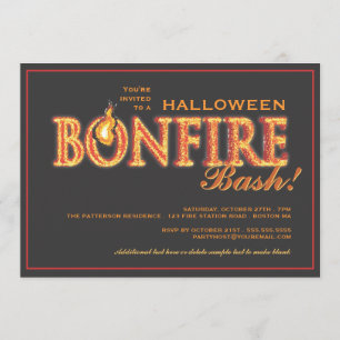 Halloween Bonfire Bash on Fire Party Invitation Kaart