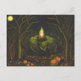 Halloween, bonfire, heksen, coven, magie, dans briefkaart