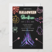Halloween Bonfire Neon Spooky Night Kostuumfeest Kaart (Voorkant)