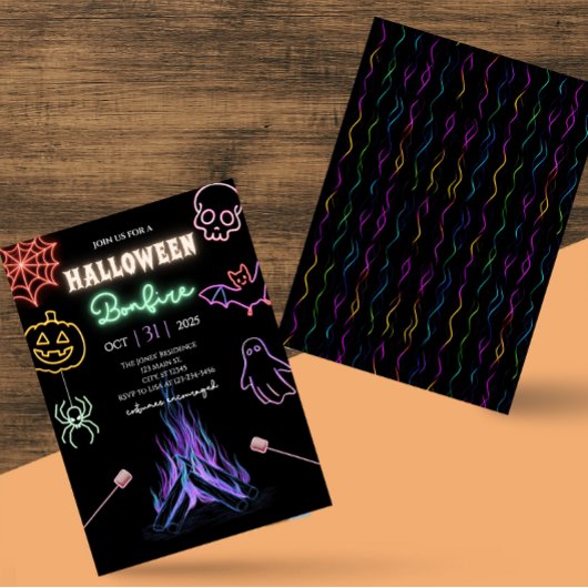 Halloween Bonfire Neon Spooky Night Kostuumfeest Kaart