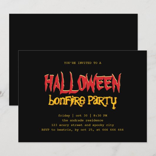 Halloween Bonfire Party Tiener Outdoor Zwart Geel Kaart (Voorkant / Achterkant)