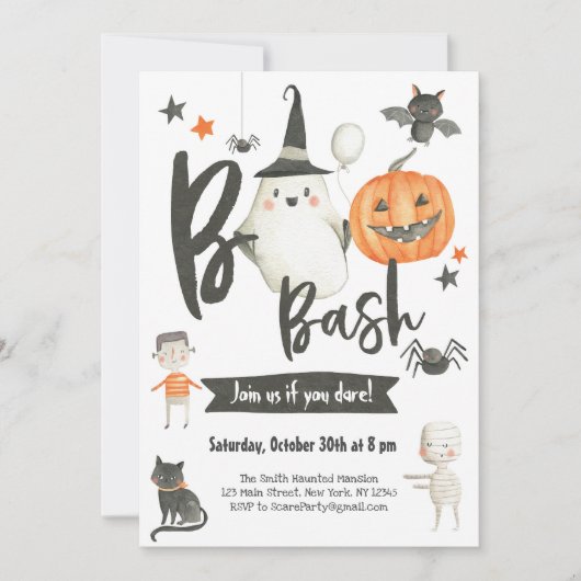 Halloween Boo Bash-uitnodiging-Costuumfeest-Spook Kaart (Voorkant)
