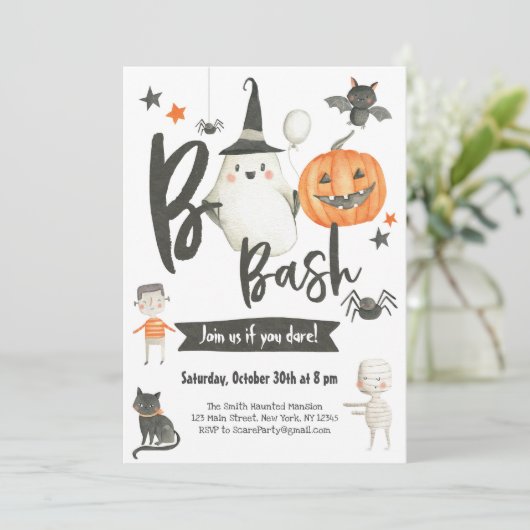 Halloween Boo Bash-uitnodiging-costuumfeest-spooky Kaart (Staand voorkant)
