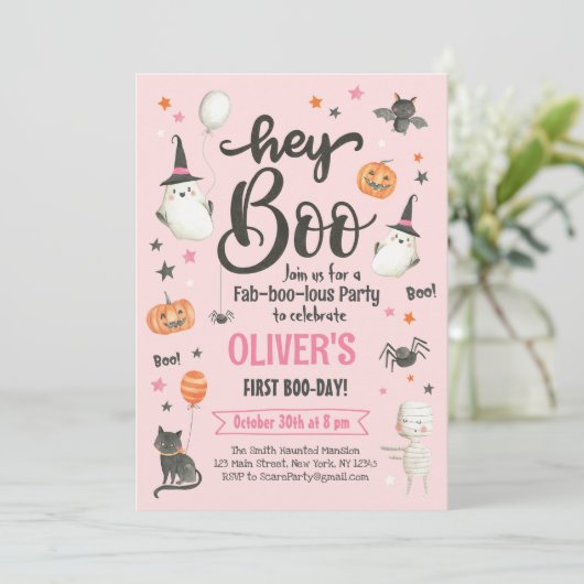 Halloween Boo Bash Uitnodiging-Kostuum Party-Spook Kaart (Staand voorkant)