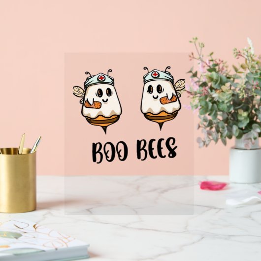 Halloween Boo Bees Nurse Classic T-shirt Acryl Bord (Huwelijk)