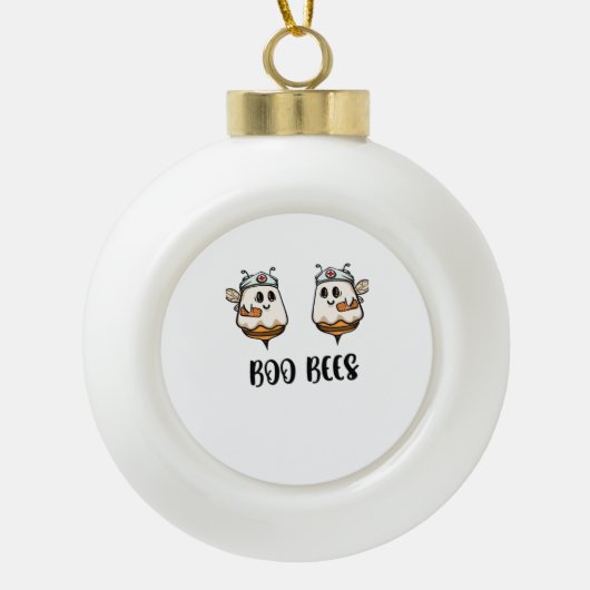 Halloween Boo Bees Nurse Classic T-shirt Keramische Bal Ornament (Voorkant)