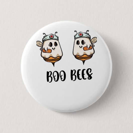 Halloween Boo Bees Nurse Classic T-shirt Ronde Button 5,7 Cm (Voorkant)