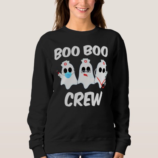 Halloween Boo Boo Crew Ghost Nurse Costume Rn Nurs Trui (Voorkant)