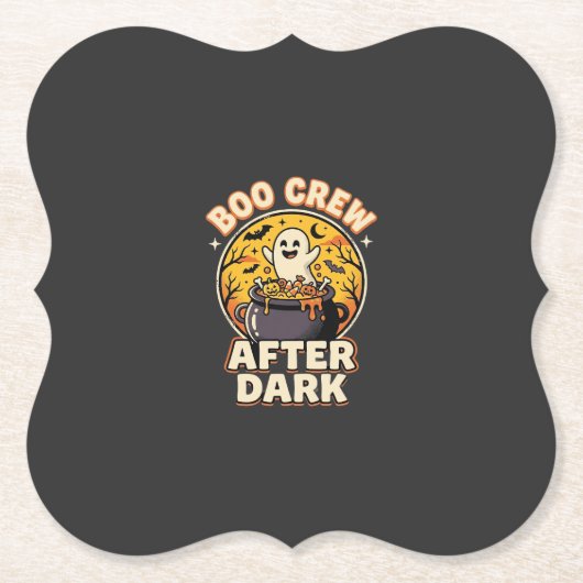 Halloween Boo Crew-badge Kartonnen Onderzetters (Voorkant)