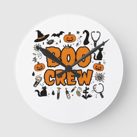 Halloween Boo Crew Clock - Speelse Ghost Home Deco Ronde Klok (Voorkant)