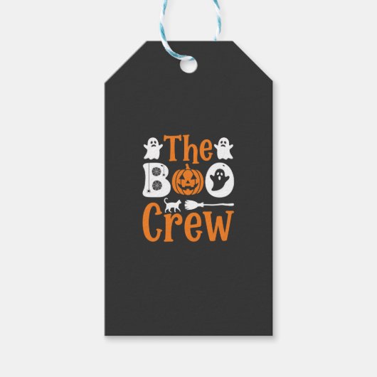 Halloween Boo Crew Spook Pompoen Kat Ontwerp Cadeaulabel (Voorkant)