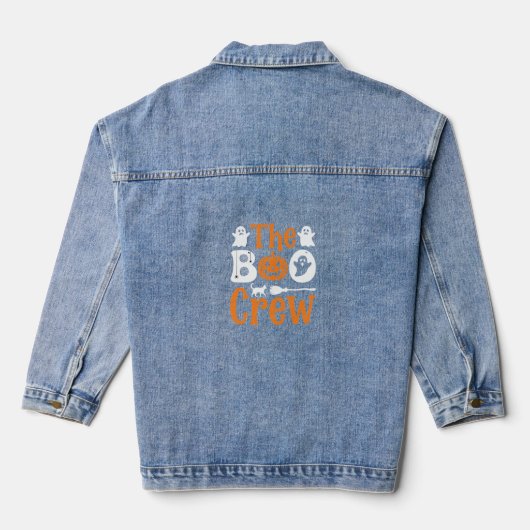 Halloween Boo Crew Spook Pompoen Kat Ontwerp Denim Jacket (Achterkant)