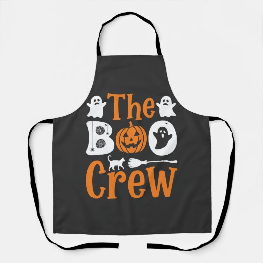 Halloween Boo Crew Spook Pompoen Kat Ontwerp Schort (Voorkant)
