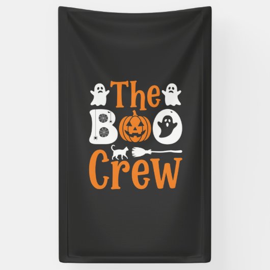 Halloween Boo Crew Spook Pompoen Kat Ontwerp Spandoek (Verticaal)