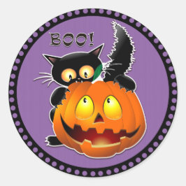 Halloween Boo Enge Kat Pompoen Ronde Sticker